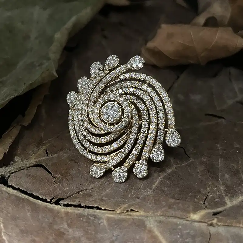 Exotic Spiral  Diamond Ring in 18K Yellow Gold